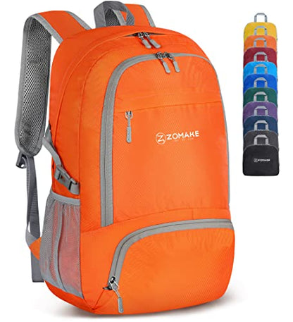 ZOMAKE Lightweight Packable Backpack 30L - Foldable Hiking Backpacks Water Resistant Compact Folding Daypack for Travel(Orange)