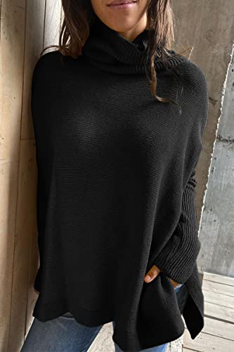 LILLUSORY Sweaters for Women Black Turtleneck Mock Oversized Cashmere 2023 Pullover Long Batwing Chunky Tunic Clearance Knit Clothes