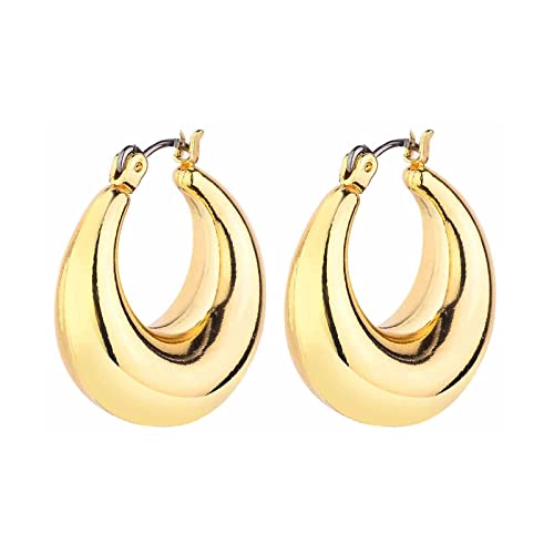 Gold Chunky Hoop Earrings Set for Women, 14K Gold Plated Twisted Huggie Hoop Earring Hypoallergenic, Thick Open Hoops Set Lightweight (3 gold hoop chunky)