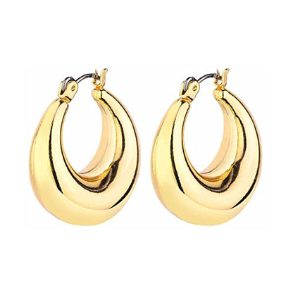 Gold Chunky Hoop Earrings Set for Women, 14K Gold Plated Twisted Huggie Hoop Earring Hypoallergenic, Thick Open Hoops Set Lightweight (3 gold hoop chunky)