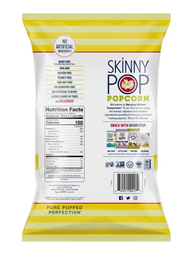 SkinnyPop White Cheddar Popcorn, Skinny Pop, Healthy Popcorn Snacks, Back to School Snack, Gluten Free, 4.4oz Grocery Sized Bag