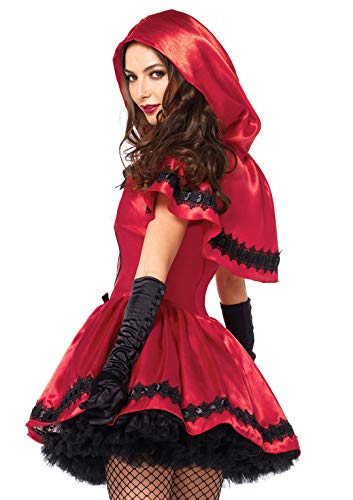 Leg Avenue Womens - 2 Piece Gothic Red Riding Hood Set Sexy Hooded Cape and Peasant Dress for Women adult exotic costumes, Red/White, Small US