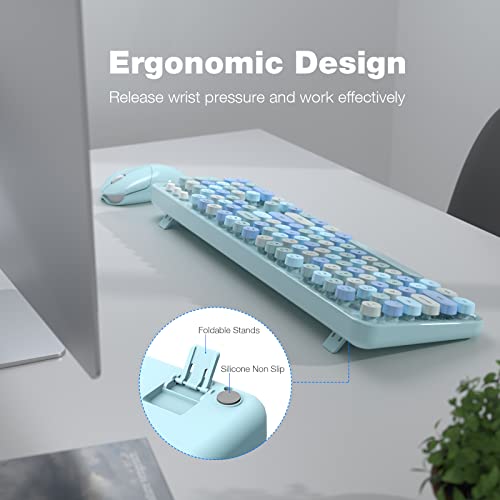 MOFII Wireless Keyboard and Mouse Combo, Blue Retro Keyboard with Round Keycaps, 2.4GHz Dropout-Free Connection, Cute Wireless Mouse for PC/Laptop/Mac/Windows XP/7/8/10 (Blue-Colorful)