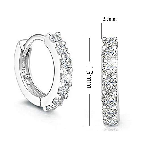 925 Sterling Silver Hoop Earrings for Women Teen Girls | Small Zircon Inlay Hoops Stud Earring Fashion Jewelry Gift (one row zircon)