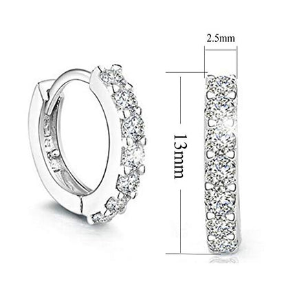 925 Sterling Silver Hoop Earrings for Women Teen Girls | Small Zircon Inlay Hoops Stud Earring Fashion Jewelry Gift (one row zircon)