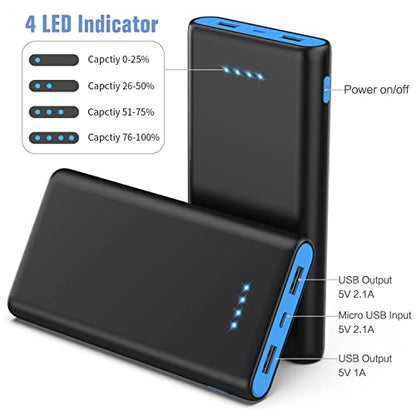 Ekrist Portable Charger Power Bank 25800mAh, Ultra-High Capacity Fast Phone Charging with Newest Intelligent Controlling IC,2 USB Port External Cell Battery Pack Compatible iPhone,Android etc-Blue