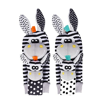 Avos-Deals-Global Baby Rattle Socks Wrist Strap Rattles Set, Cute Baby Animal Development Toy Gift for Newborn Babies, Black and White Foot Finder Sensory Set…