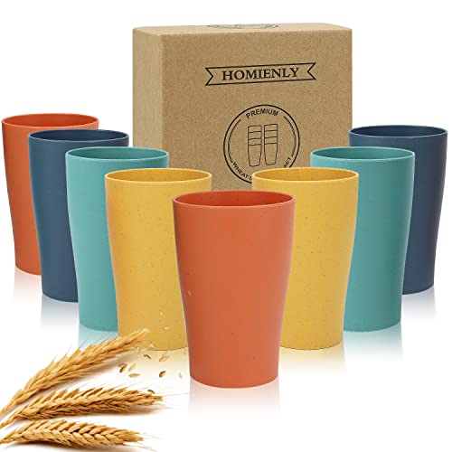 Homienly Wheat Straw Cups Plastic Cups Unbreakable Drinking Cup Reusable Dishwasher Safe Water Glasses (8 OZ Kids Size)