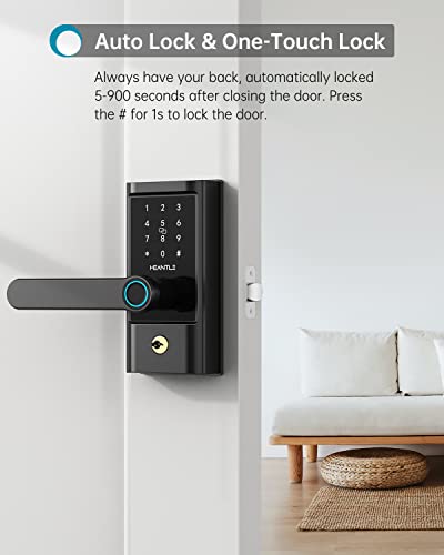 Keyless Entry Smart Door Lock - HEANTLE Smart Lock Fingerprint Door Lock with Lever Electronic Locks for Front Door Touchscreen Keypads Door Lock Automatic Lock Compatible with Alexa Google Home Black