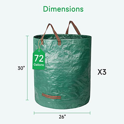 GreatBuddy 72 Gallon Reusable Yard Waste Bag, Heavy Duty, Upright Lawn Bags with 4 Reinforced Handles for Garden Leaves and Waste Collection, Lightweight and Portable (3 Pack)