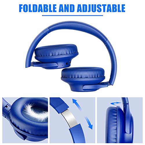 KVIDIO [Updated] Bluetooth Headphones Over Ear, 65 Hours Playtime Wireless Headphones with Microphone,Foldable Lightweight Headset with Deep Bass,HiFi Stereo Sound for Travel Work Laptop PC Cellphone