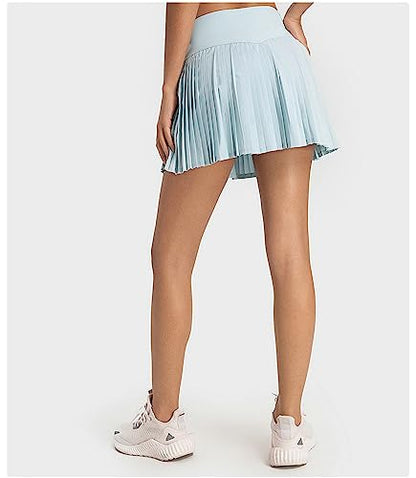 Raroauf Sky Blue Pleated Tennis Skirts for Womens High Waisted Lightweight Athletic Golf Skort with Shorts Pockets(US 4)