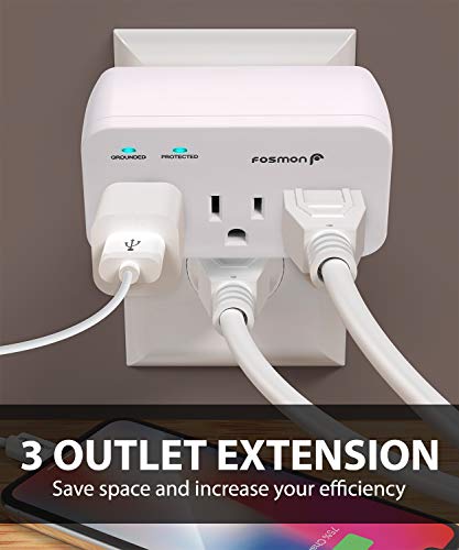 Fosmon 3 Outlet Surge Protector (2 Pack), 1200J Wall Mount Multi Plug Adapter Tap Extender, 1875 Watts Portable Travel Size for Indoor, Office, Dorm Room Essential, Grounded, ETL Listed