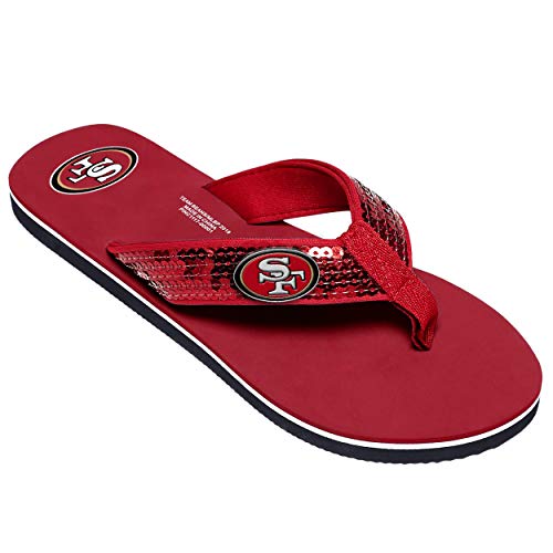 FOCO San Francisco 49ers NFL Womens Sequin Flip Flops - L - (11-12)