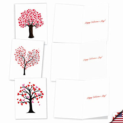 The Best Card Company - 20 Assorted Valentine's Day Hearts Cards Bulk (4 x 5.12 Inch) - Boxed Greetings (10 Designs, 2 Each) - Love Trees AM3185VDG-B2x10