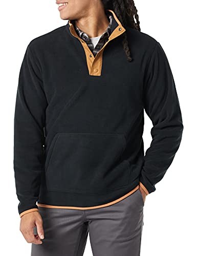 Amazon Essentials Men's Snap-Front Pullover Polar Fleece Jacket, Black Camel Color Block, Large