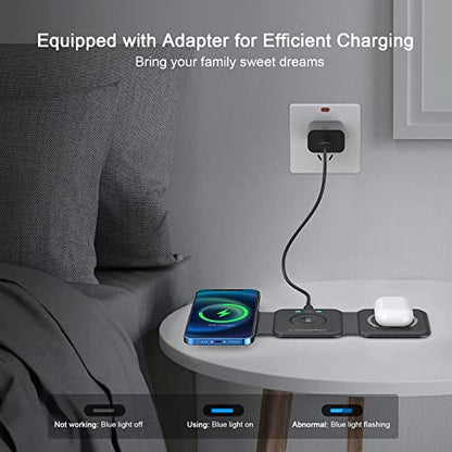 UCOMX Nano 3 in 1 Wireless Charger for iPhone,Magnetic Foldable 3 in 1 Charging Station,Travel Charger for Multple Devices for iPhone 14/13/12 Series,AirPods 3/2/Pro,iWatch(Adapter Included)