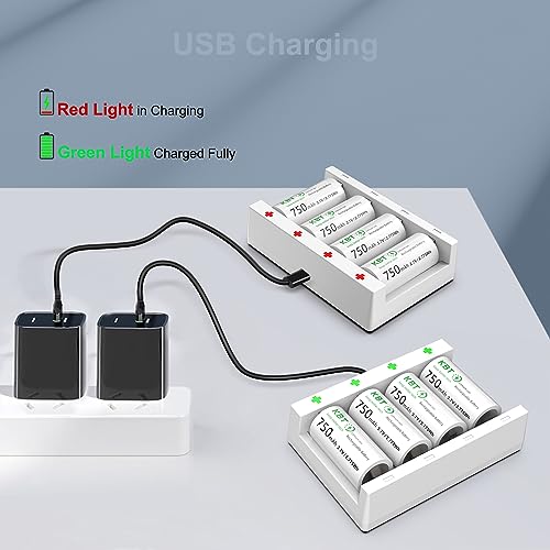 KBT 8-Pack 3.7V 750mAh CR123A Lithium Rechargeable Battery, 2A Fast Smart Charger for Flashlight, Headlamp, Arlo Camera
