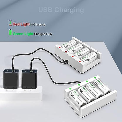 KBT 8-Pack 3.7V 750mAh CR123A Lithium Rechargeable Battery, 2A Fast Smart Charger for Flashlight, Headlamp, Arlo Camera
