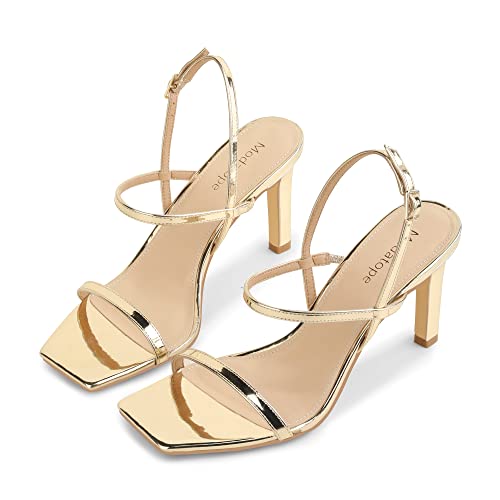 Modatope Gold Strappy Sandals for Women Open Toe High Heel Sandals Size 7 Ankle Strap Sandals Heels for Women