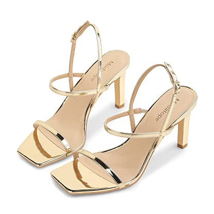 Modatope Gold Strappy Sandals for Women Open Toe High Heel Sandals Size 7 Ankle Strap Sandals Heels for Women