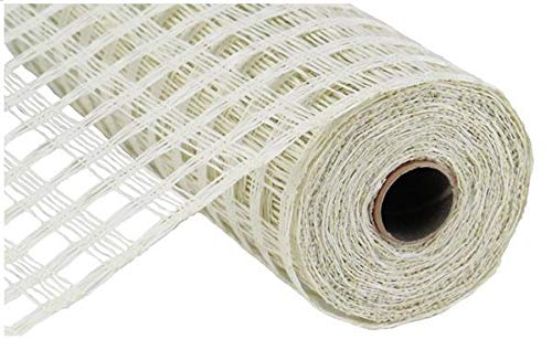 Poly Burlap Check Deco Mesh, 10" x 10 Yards (Cream)