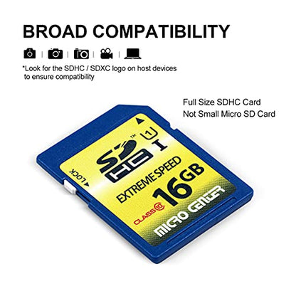 16GB Class 10 SDHC Flash Memory Card 10 Pack Standard Full Size SD Card USH-I U1 Trail Camera Memory Card by Micro Center (10 Pack)