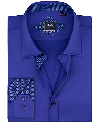 Alimens & Gentle Men's Long Sleeve Dress Shirts Wrinkle-Resistant Regular Fit Flex Button Down Shirt， Color: Flex-Royal Blue, Size: 6X-Large