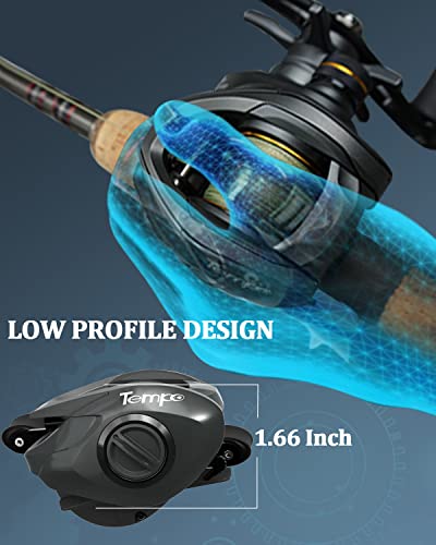 Tempo VertixLP Baitcaster Reels, Ultralight Low Profile Baitcasting Reel, Super Smooth 9+1 BB, Magnet Braking System, 20LB Carbon Fiber Drag 6.6:1 Gear Ratio, Freshwater Fishing Reel for Catfish Bass