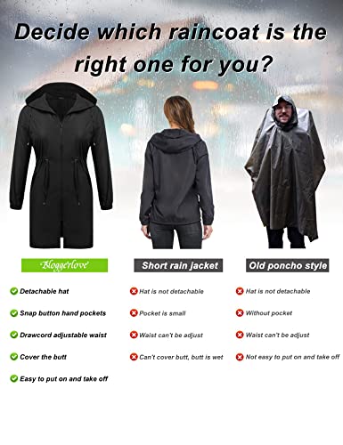 IN'VOLAND Women's Plus Size Rain Jacket Lightweight Long Raincoat Hooded Windbreaker Jackets with Pockets