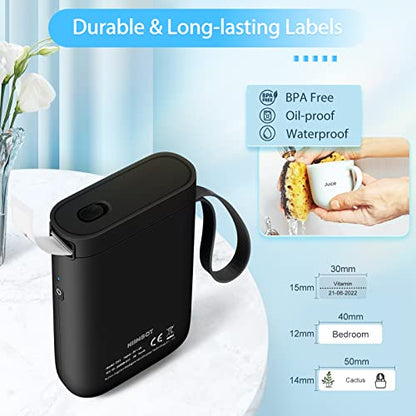 Label Maker Machine, D11 Portable Bluetooth Printer for Labeling, Home, Office, Organization, Mini Label Maker Machine with Tape, Multiple Templates Available for Phone, Handheld Labeler, Black