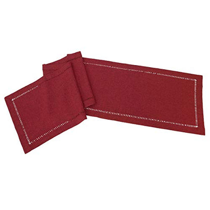 Grelucgo Large Handmade Hemstitched Polyester Rectangle Table Runners, Cranberry 14x120 inch