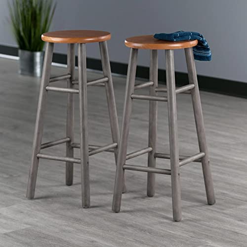 Winsome Wood Huxton 2-Pc Bar Stool Set, Gray and Teak