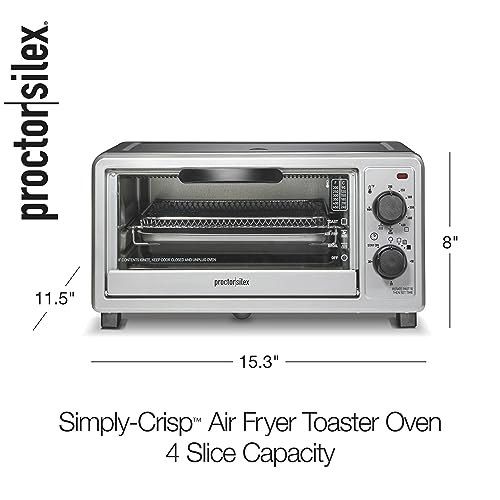 Proctor Silex Simply-Crisp Toaster Oven Air Fryer Combo with 4 Functions Including Convection, Bake & Broil, Fits 4 Slices or 12” Pizza, Auto Shutoff, Black (31265)