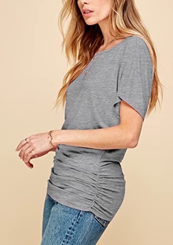 MBJ WT817 Womens Dolman Drape Top with Side Shirring XL Heather_Grey