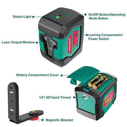 Laser Level, HYCHIKA 50 Feet Cross Line Laser with Dual Modules, Self Leveling Laser Level, Switchable Self-Leveling Vertical and Horizontal Line Construction Picture Hanging, Battery Included