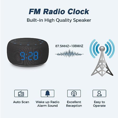 BUFFBEE Bluetooth Speaker Alarm Clock with FM Radio - High Fidelity Sound, Full Range Dimmer, Plugged in Alarm Clock Radio for Bedroom