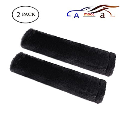 Amooca Soft Faux Sheepskin Seat Belt Shoulder Pad for a More Comfortable Driving, Compatible with Adults Youth Kids - Car, Truck, SUV, Airplane,Carmera Backpack Straps 2 Packs Black