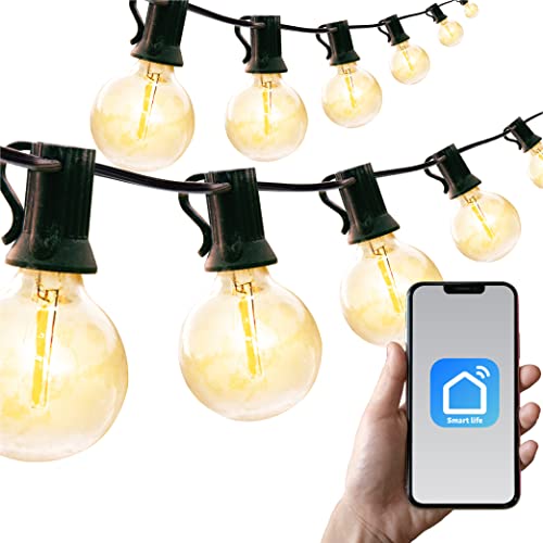 Newhouse Lighting 48ft. 25-Socket Smart LED String Outdoor Lights, Smart Life App,Works with Alexa,Dimmable Outdoor Patio Accessories with Timer,G40 E17,30W,2700K,Black,SMG40STRING15
