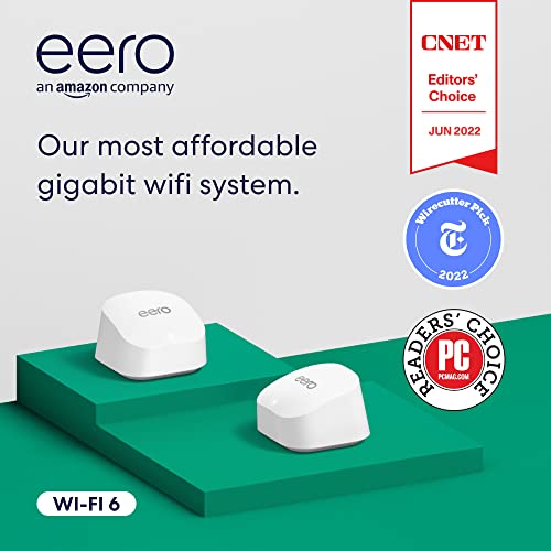 Amazon eero 6+ mesh Wi-Fi system | Fast and reliable gigabit speeds | connect 75+ devices | Coverage up to 3,000 sq. ft. | 2-pack, 2022 release