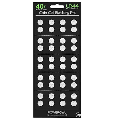 POWEROWL High Capacity LR44 Batteries 40 Pack, L1154F AG13 357 303 SR44 A76 Premium Alkaline Battery 1.5V Button Coin Cell Batteries