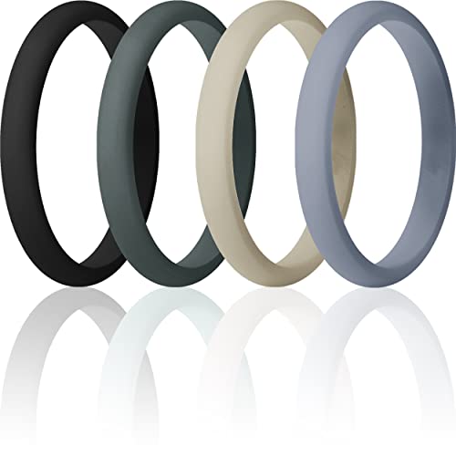 ThunderFit Silicone Womenís Band Rings, Thin Stackable 2.5mm Width - 1.8mm Thick (AW-Cool Gray, AW-Cactus, AW-Stone, Black - Size 6.5-7 (17.3mm))