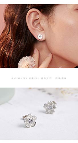 BZG Flower earrings Sterling Silver Cubic-zirconia Stud Earrings Flower stud earrings Earring for women Hypoallergenic earrings Silver earrings Sexy earrings