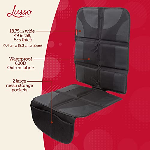 Lusso Gear Car Seat Protector for Child Seat, Non-Slip Waterproof Leather Seats with Thick Padding and 2 Mesh Storage Pockets, Baby Protectors Under Carseat (Black)