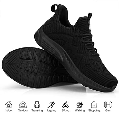 Feethit Mens Slip on Walking Shoes Fashion Lightweight Non Slip Running Sneakers Breathable Comfortable Sneakers for Gym Travel Work All Black 11