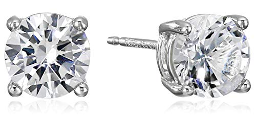 Amazon Essentials Sterling Silver Round Created White Sapphire Birthstone Stud Earrings (April)