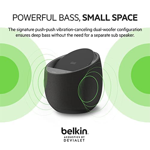 Belkin SOUNDFORM Elite Hi-Fi Smart Speaker + Wireless Charger (Alexa Voice-Controlled Bluetooth Speaker) Sound Technology By Devialet, Fast Wireless Charging for iPhone, Samsung Galaxy & More - Black