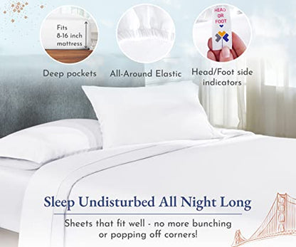 Luxury Queen Sheets Set - 400 Thread Count 100% Cotton Sheets for Queen Size Bed, Extra Soft, Breathable & Cooling Sheets, Wrinkle Resistant 4 Piece Deep Pocket Bed Sheets (White)