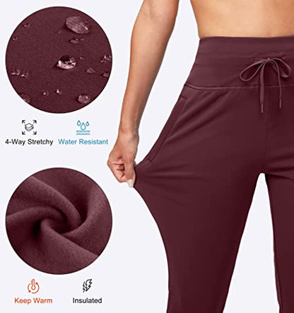 G Gradual Women's Fleece Lined Joggers High Waisted Water Resistant Thermal Winter Sweatpants Running Hiking Pockets(Wine, S)