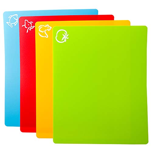 Carrollar Flexible Plastic Cutting Board Mats, Colored Mats With Food Icons, Gripped Back, Cutting board Set of 4 (1)